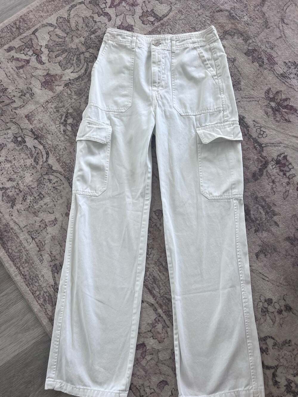 Zara High-Rise White Denim Cargo Pants